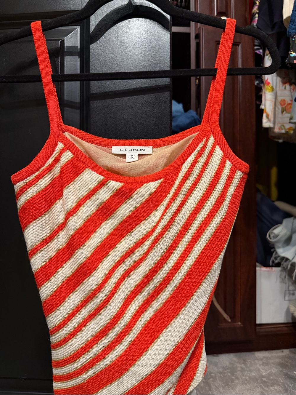 St. John Red & Cream women’s Diagonal Stripe Knit Top